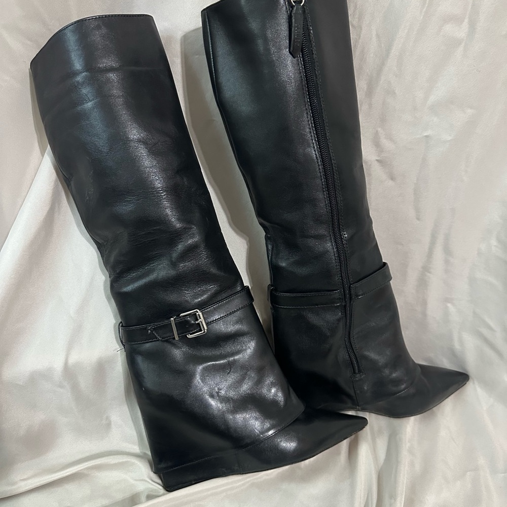 SCHUTZ Jorian Up Black Leather Heeled Boots size 7